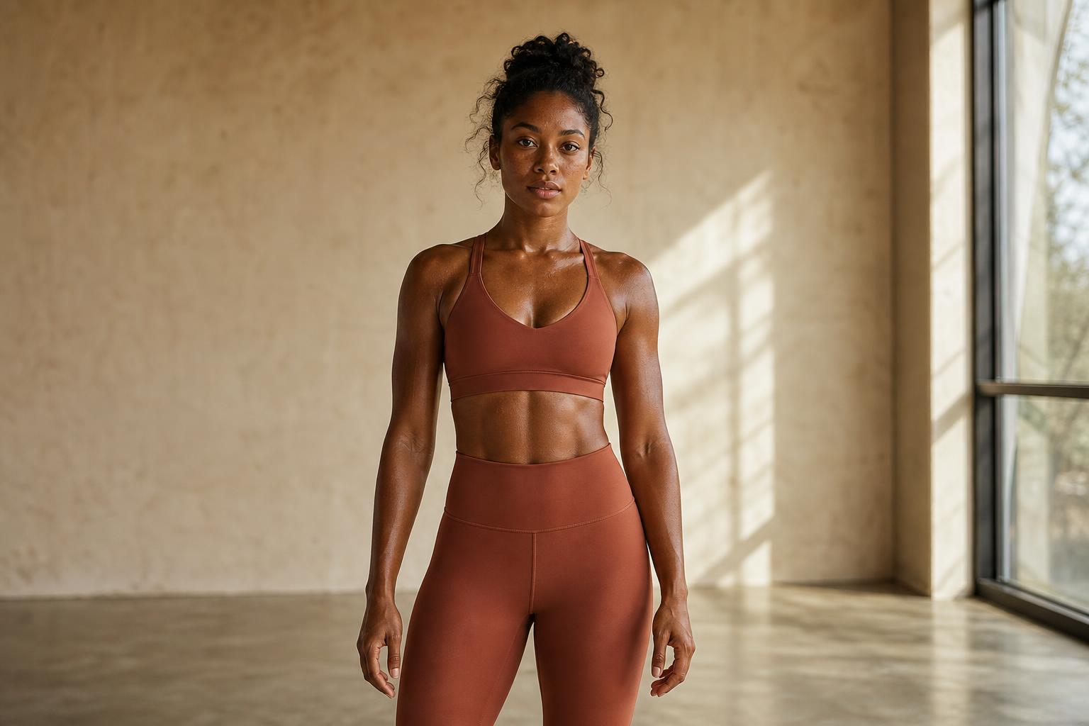 Woman in Kechelle terracotta activewear